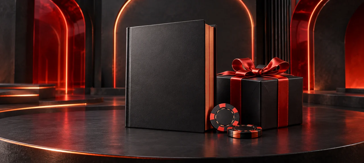 Caja de regalo y fichas en una ilustración promocional